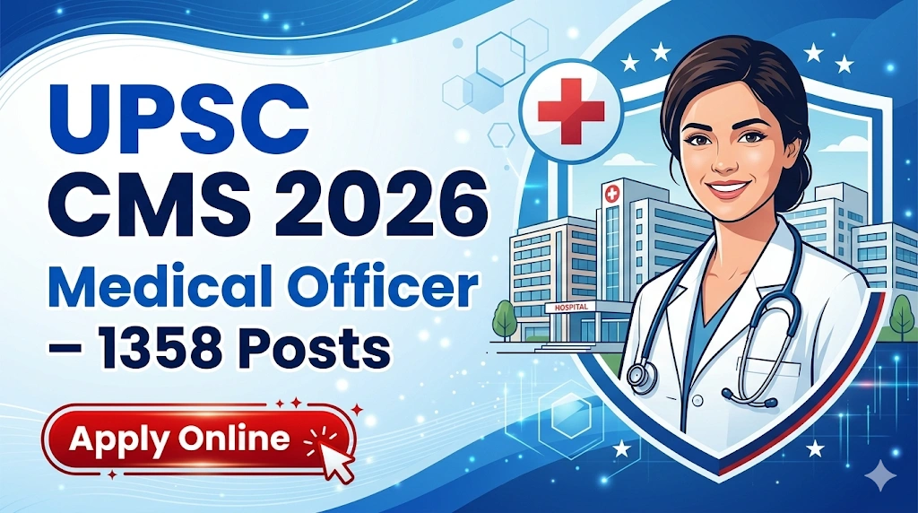 UPSC CMS 2026 notification apply online for 1358 medical officer posts