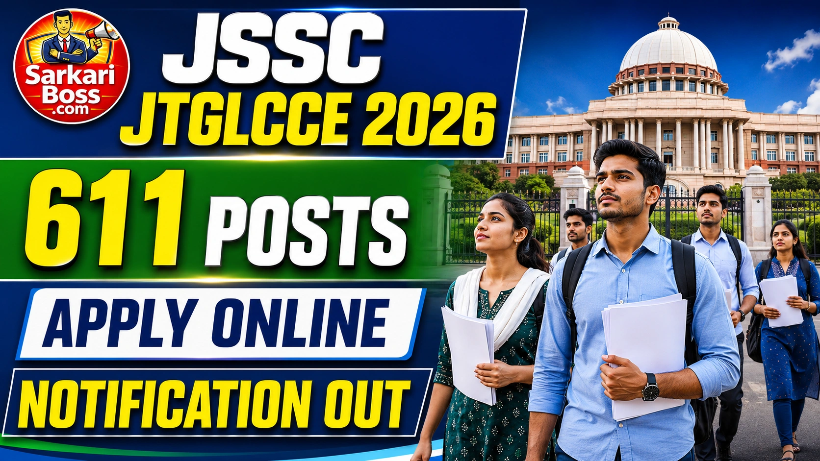 Jharkhand JSSC JTGLCCE Recruitment 2026 Apply Online for 611 Posts