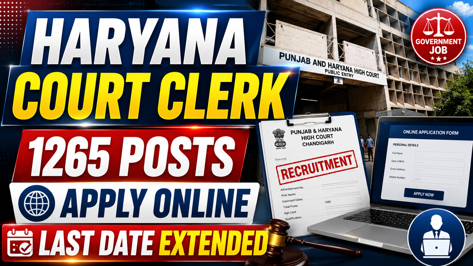 Haryana Court Clerk Recruitment 2026 Notification Out for 1265 Posts Apply Online